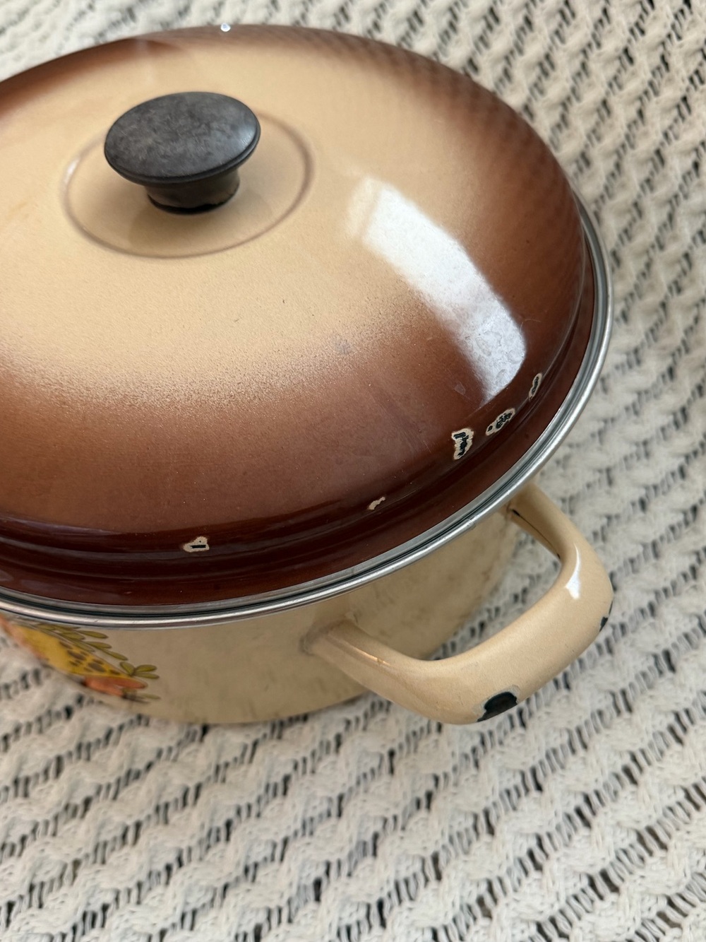 Sears Vintage 1970s Merry Mushroom Harvest Gold Enamel Coated Set Of 2 Pans Used - Picture 7 of 13